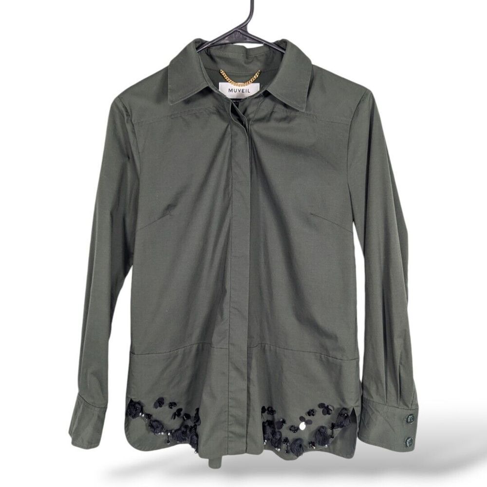 Muveil Women's Shirt 36 Green Embellished Capsule Minimalist‎